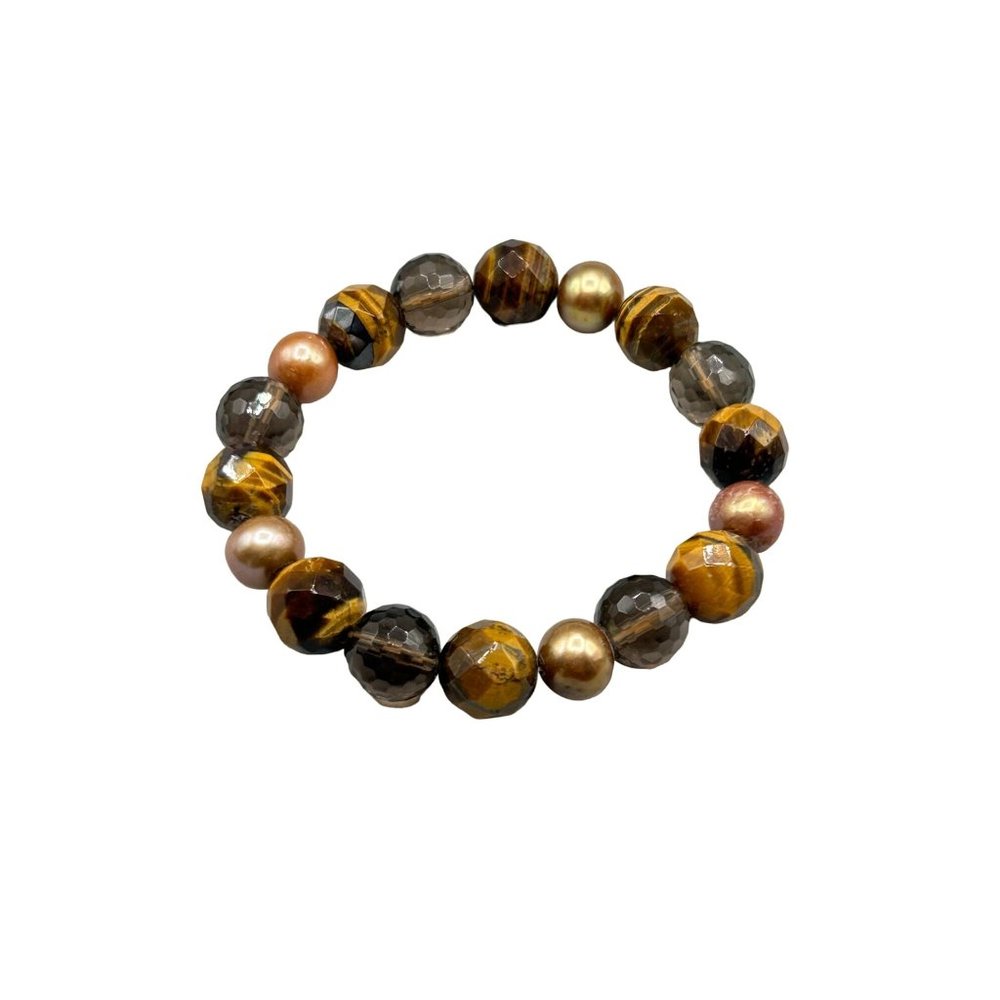 Beaded Tiger Eye Bracelet Stretch Elastic Faceted Semi Precious Stone Jewelry